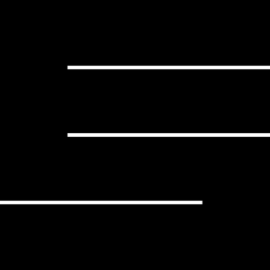ES monogram: a black square cut by three horizontal lines, two from the right and one from the left