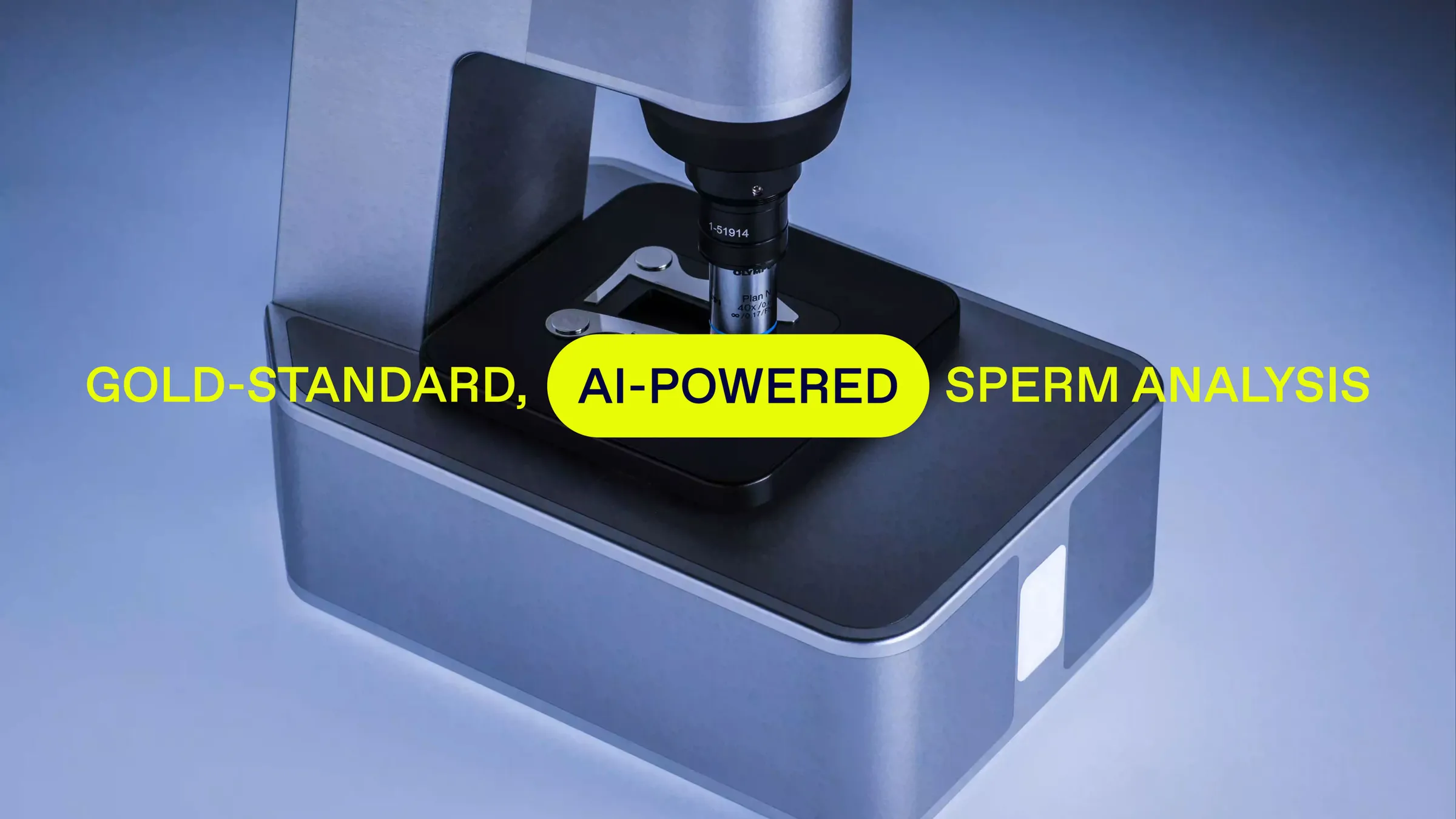 Mojo’s AI-powered microscope with the line “Gold-standard, AI-powered sperm analysis”