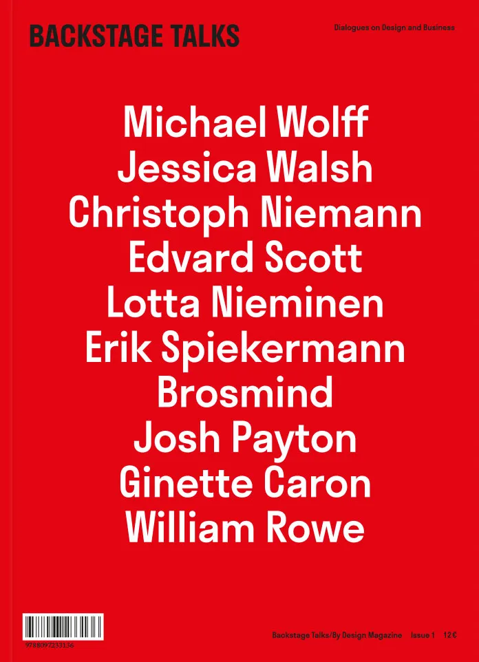Red magazine cover listing ten names in white, Edvard Scott among them